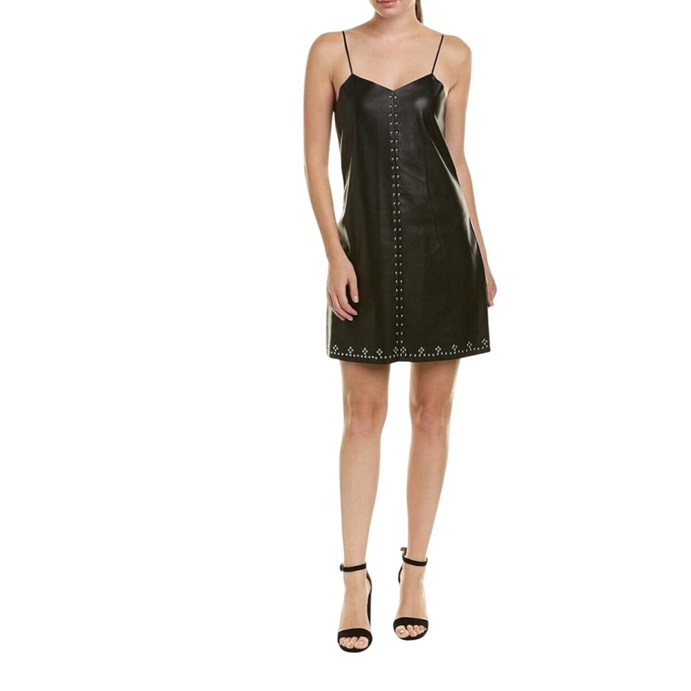 BLANKNYC Sz S Black‎ Faux Leather Studded Mini Dress Spaghetti Straps